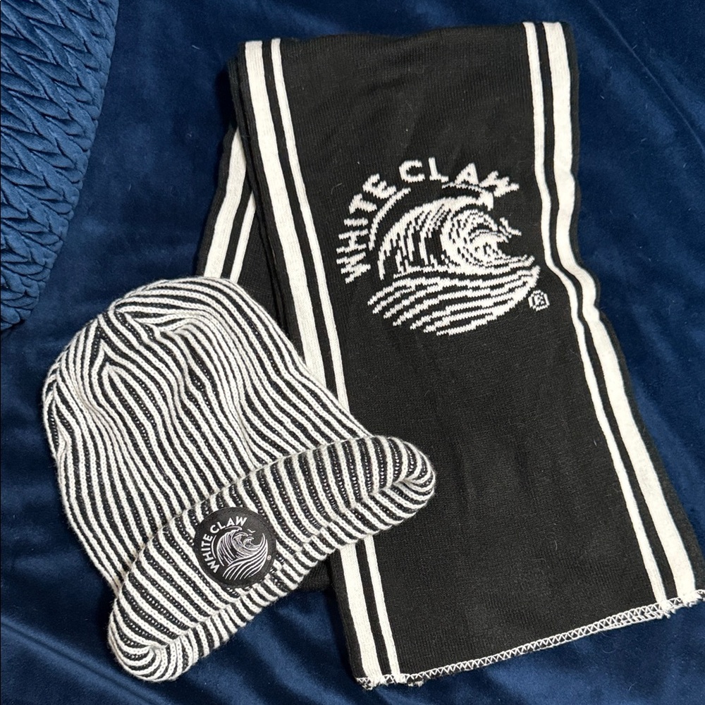 White Claw Black and White Beanie and Scarf Set